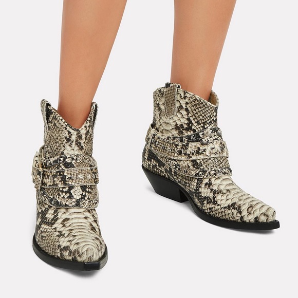 Zimmermann Snakeskin Embossed Cowboy Ankle Boots 40 Buckled Strap - Picture 1 of 12